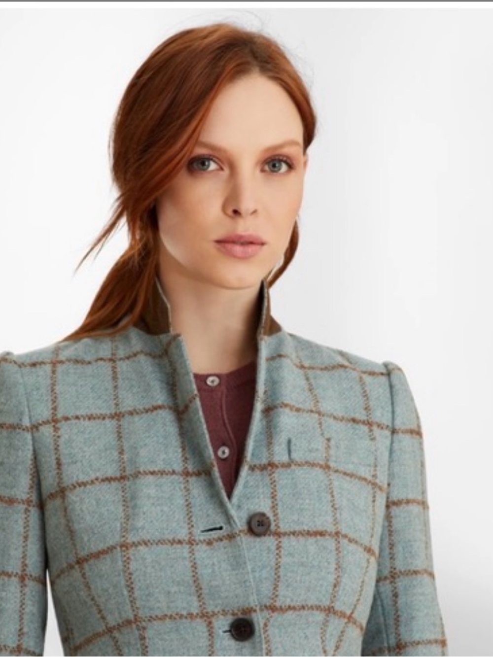 Brooks Brothers Light Blue Plaid Stand-Collar Blazer